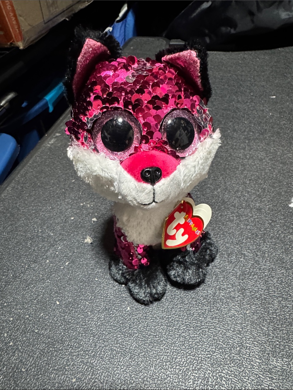 Ty  Flippables Sequin Fox Plush in Hot Pink, White and Black